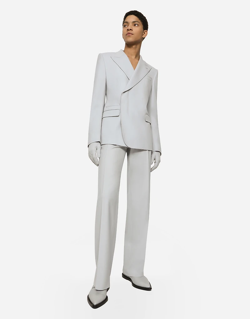 Stretch wool twill pants with straight leg