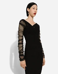 Draped midi dress in cotton tulle