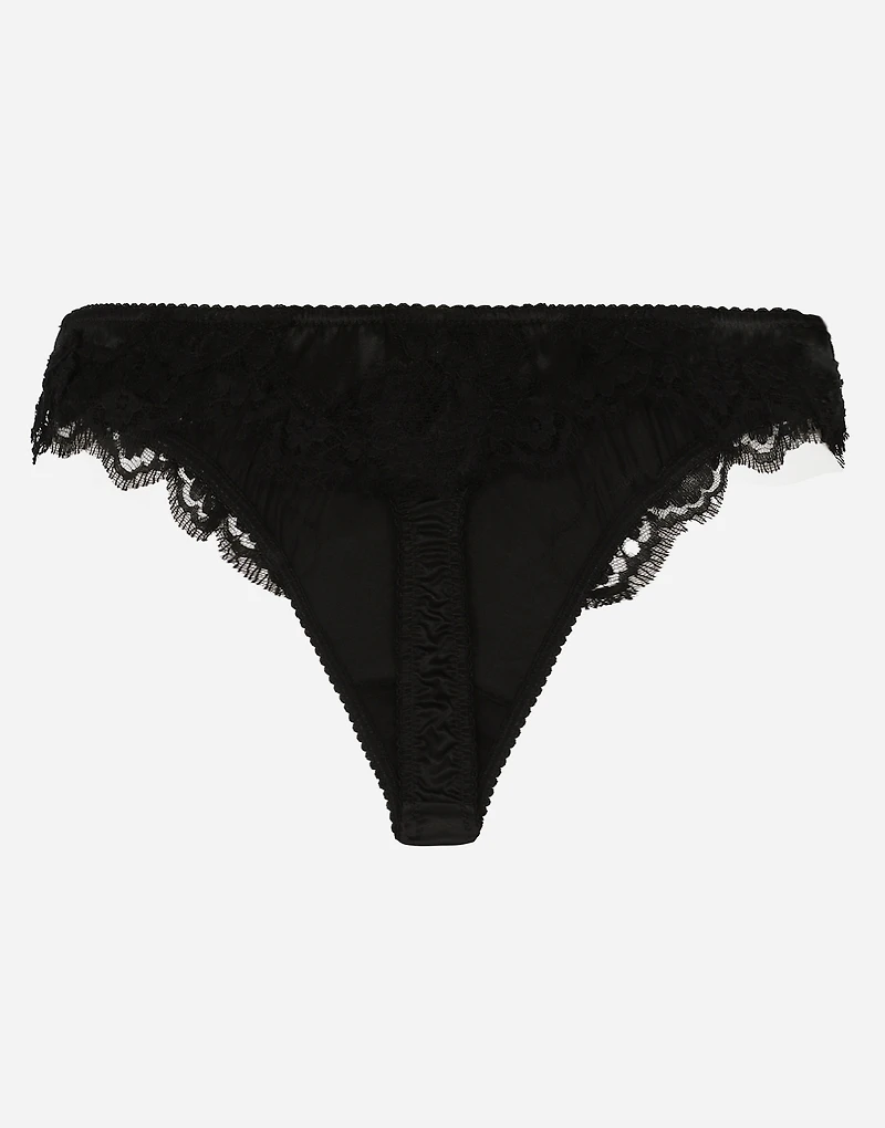 Satin thong with lace