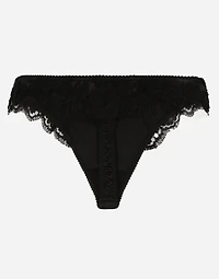 Satin thong with lace