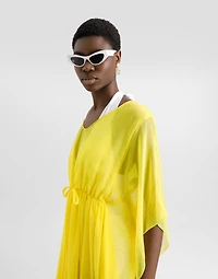 Short silk chiffon caftan with drawstring