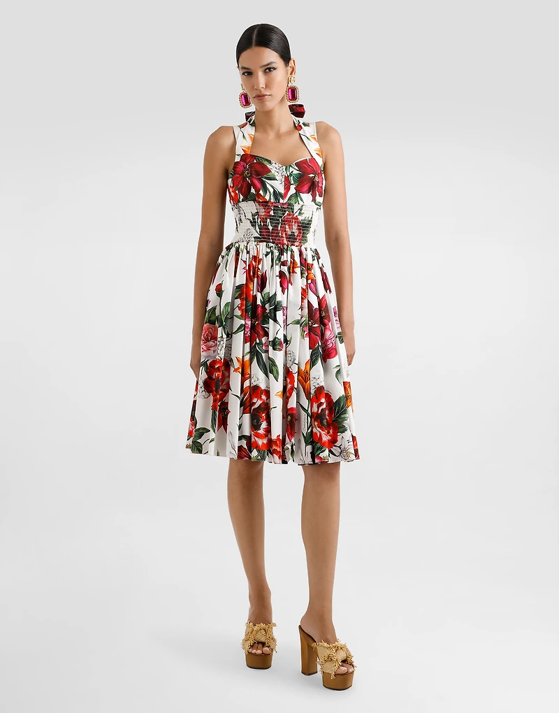 Flower-print poplin dress