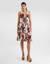 Flower-print poplin dress