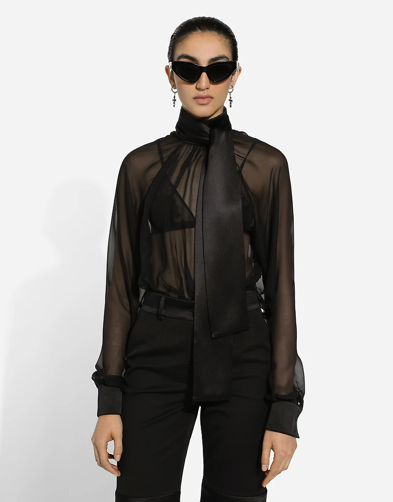 Chiffon pussy-bow blouse