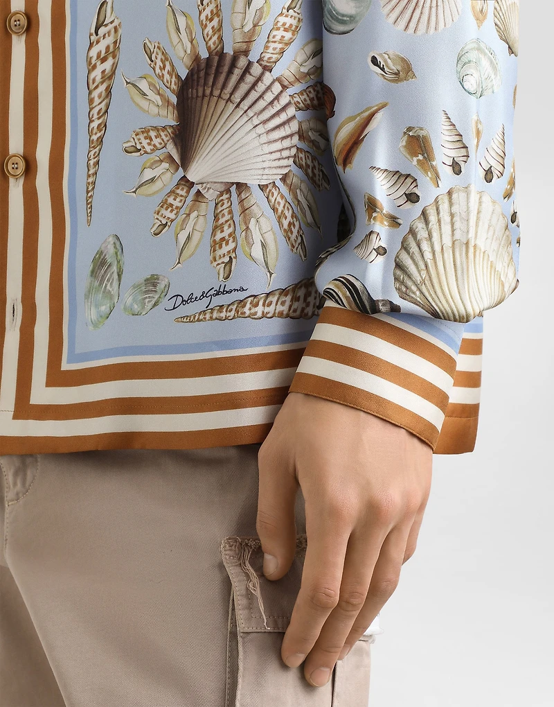 Shell-print silk twill vanity shirt