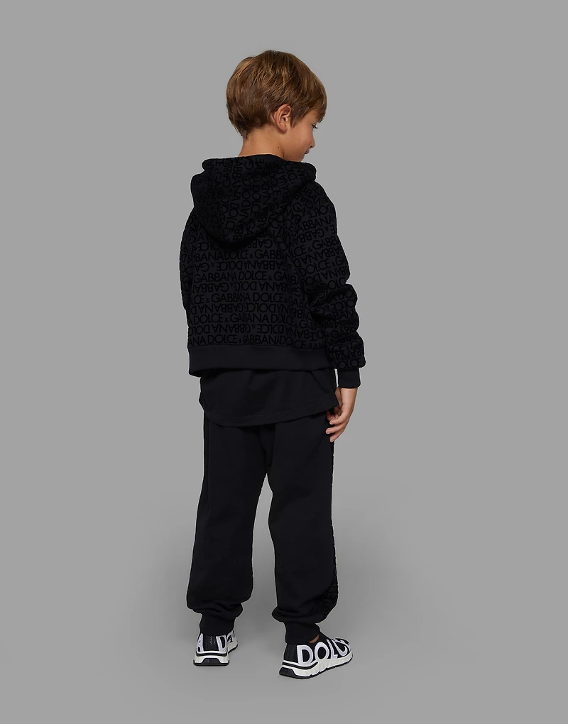 Jersey hoodie with flocked print