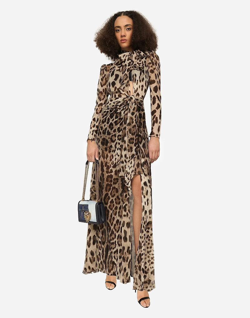 Georgette dress with leopard print and tie details