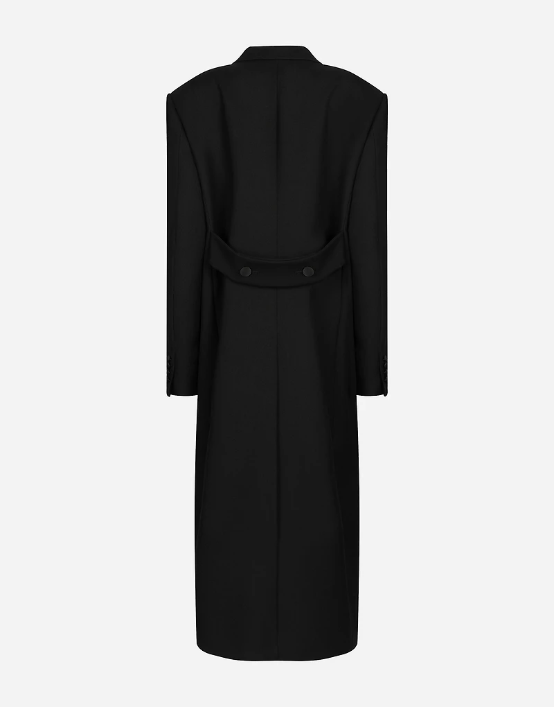 Long double-breasted tuxedo coat double wool gabardine