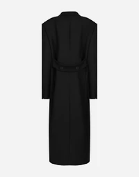 Long double-breasted tuxedo coat double wool gabardine