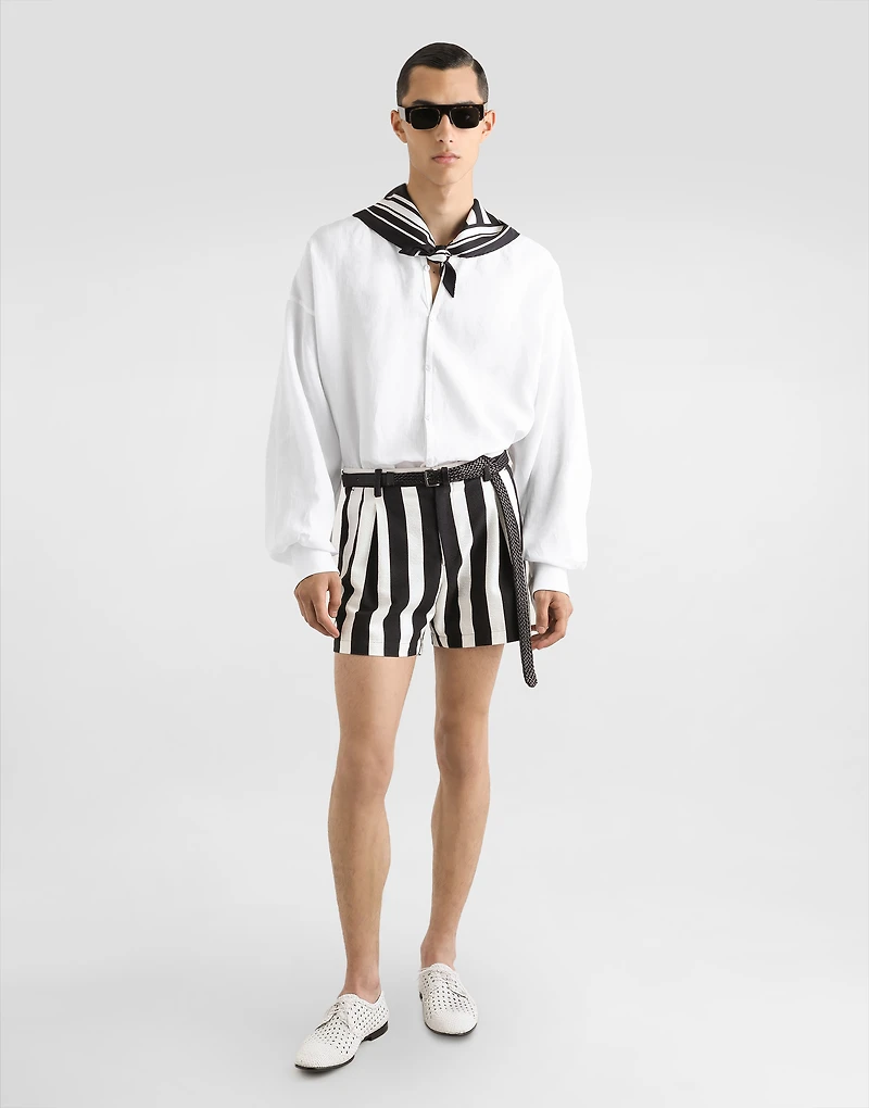Long-sleeved silk shirt with pussy-bow