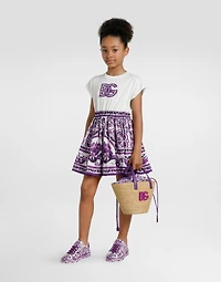 Majolica-print short-sleeved dress
