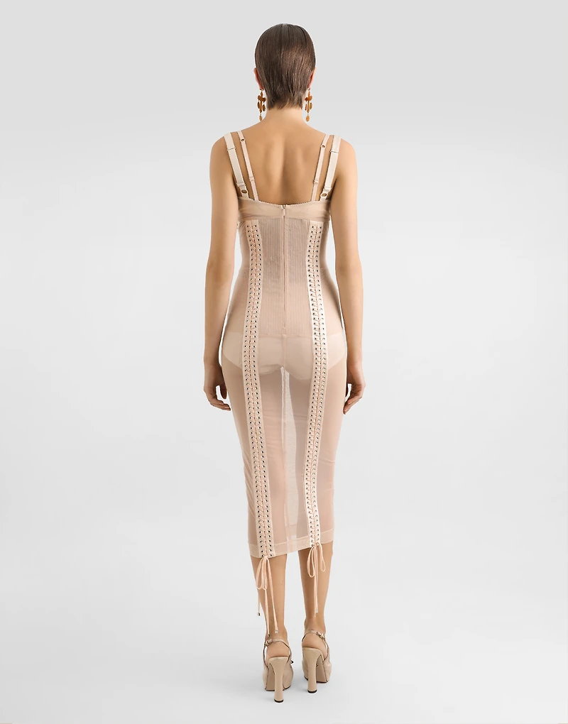 Light tulle calf-length slip dress with corset details