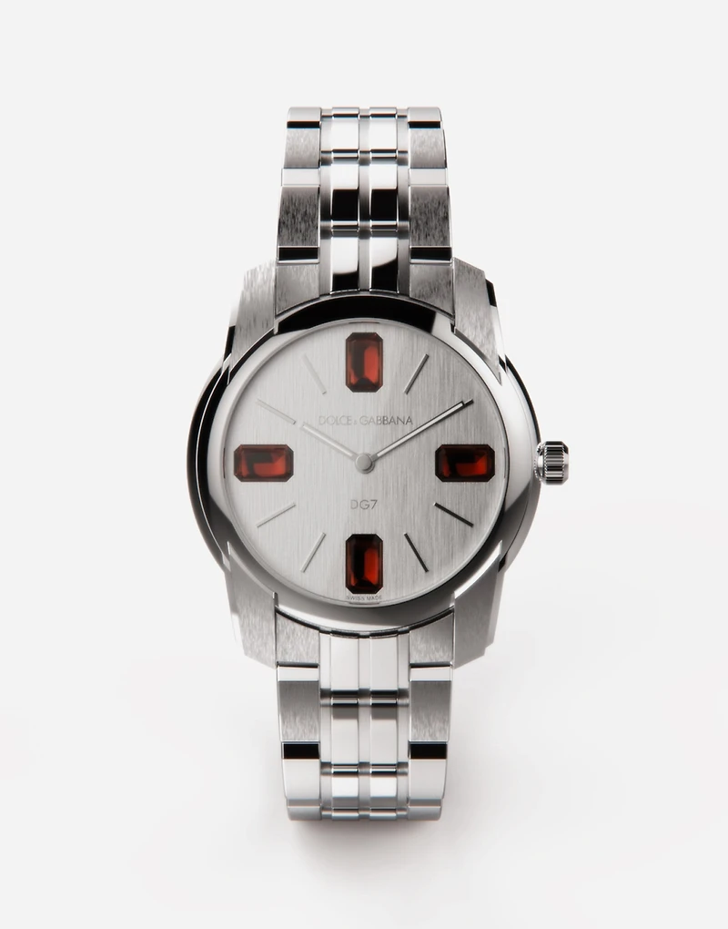 Steel and rhodolite watch