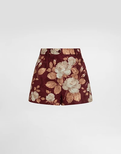 Vintage rose-print brocade shorts