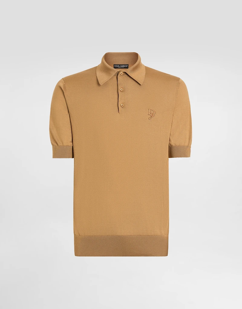 Silk polo-shirt with logo embroidery