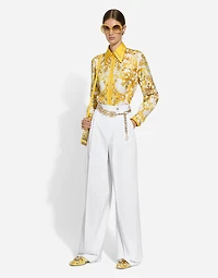 Flared cotton poplin pants