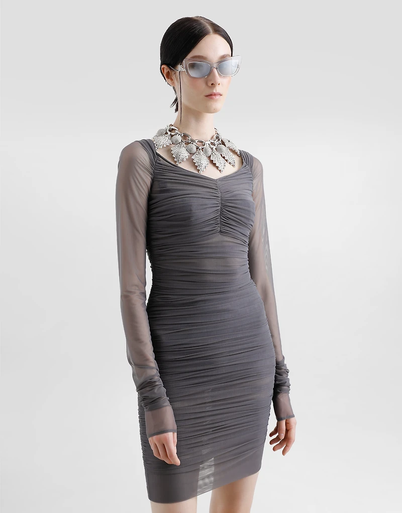 Short light tulle dress with draping