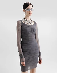 Short light tulle dress with draping