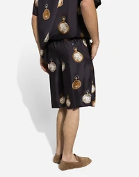 Watch-print silk jogging shorts