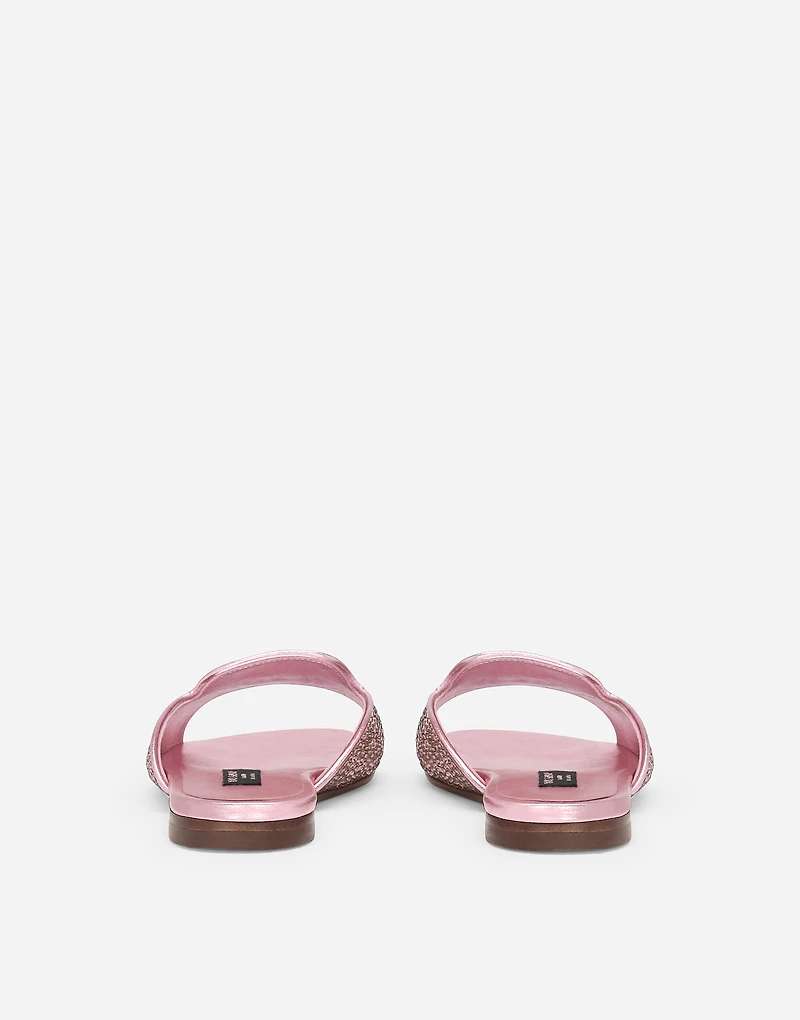 Foiled lambskin sliders with fusible rhinestones