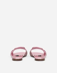 Foiled lambskin sliders with fusible rhinestones