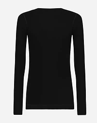 Fine-rib cotton granddad-neck T-shirt