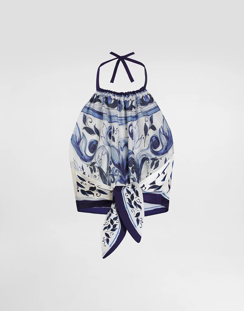 Majolica-print silk top