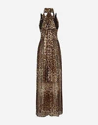 Long leopard-print chiffon dress
