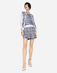 Majolica-print silk and twill cardigan