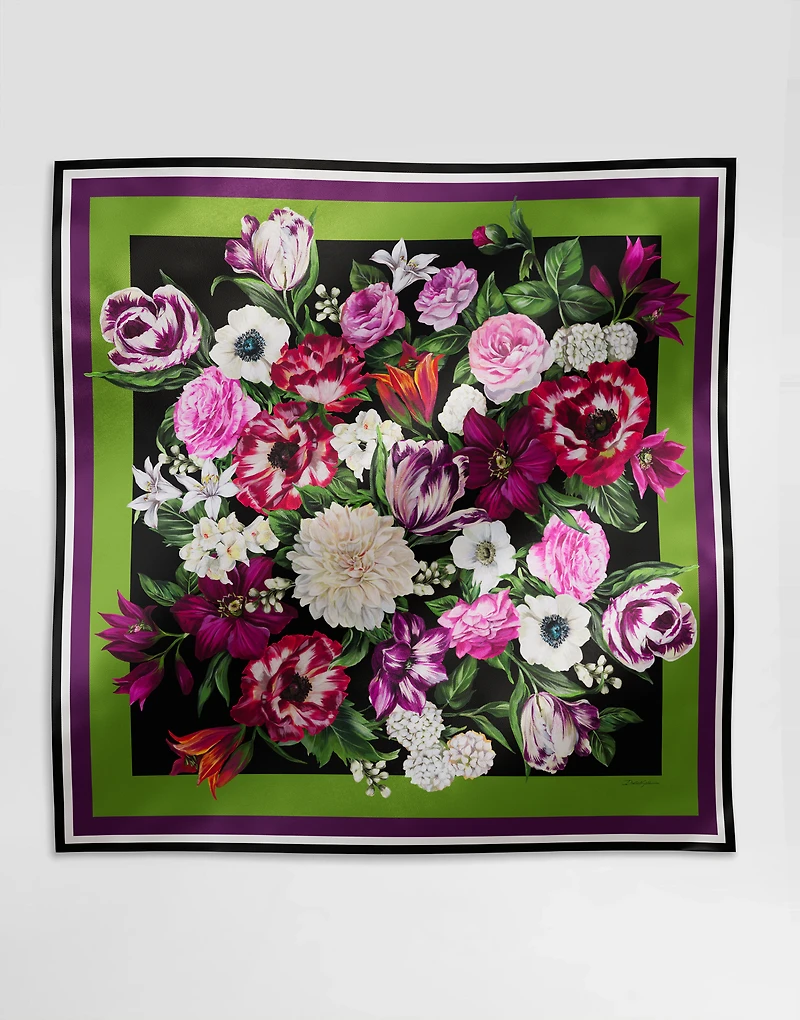 Floral-print silk twill foulard (90x90)