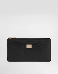 Iguana-print leather card holder with plate