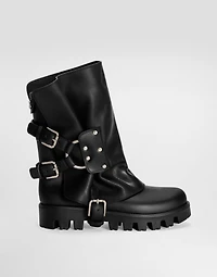 Rubber and calfskin ankle boots