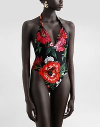 Flower-print one-piece swimsuit