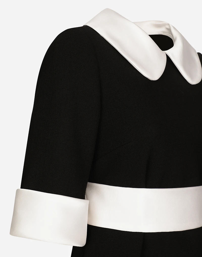 Short wool crepe dress with satin details