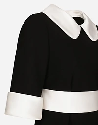 Short wool crepe dress with satin details