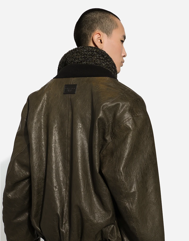 Lined leather bomber jacket