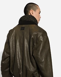 Lined leather bomber jacket