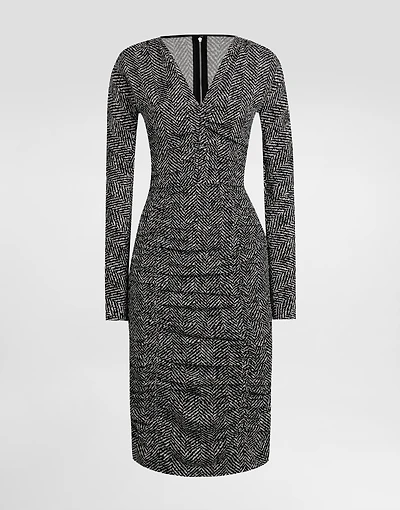 Chevron print cady midi dress