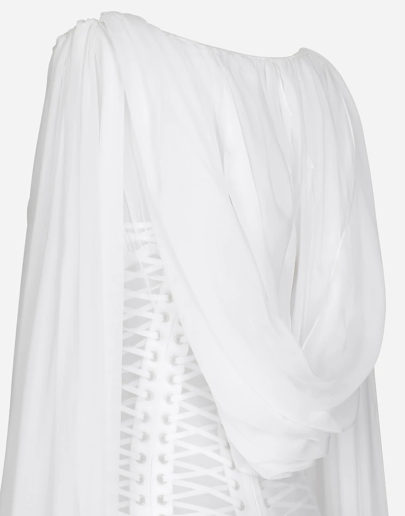 Long chiffon dress with corset details