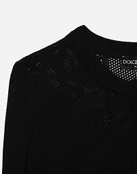 Cropped mesh-stitch viscose sweater with jacquard DG logo