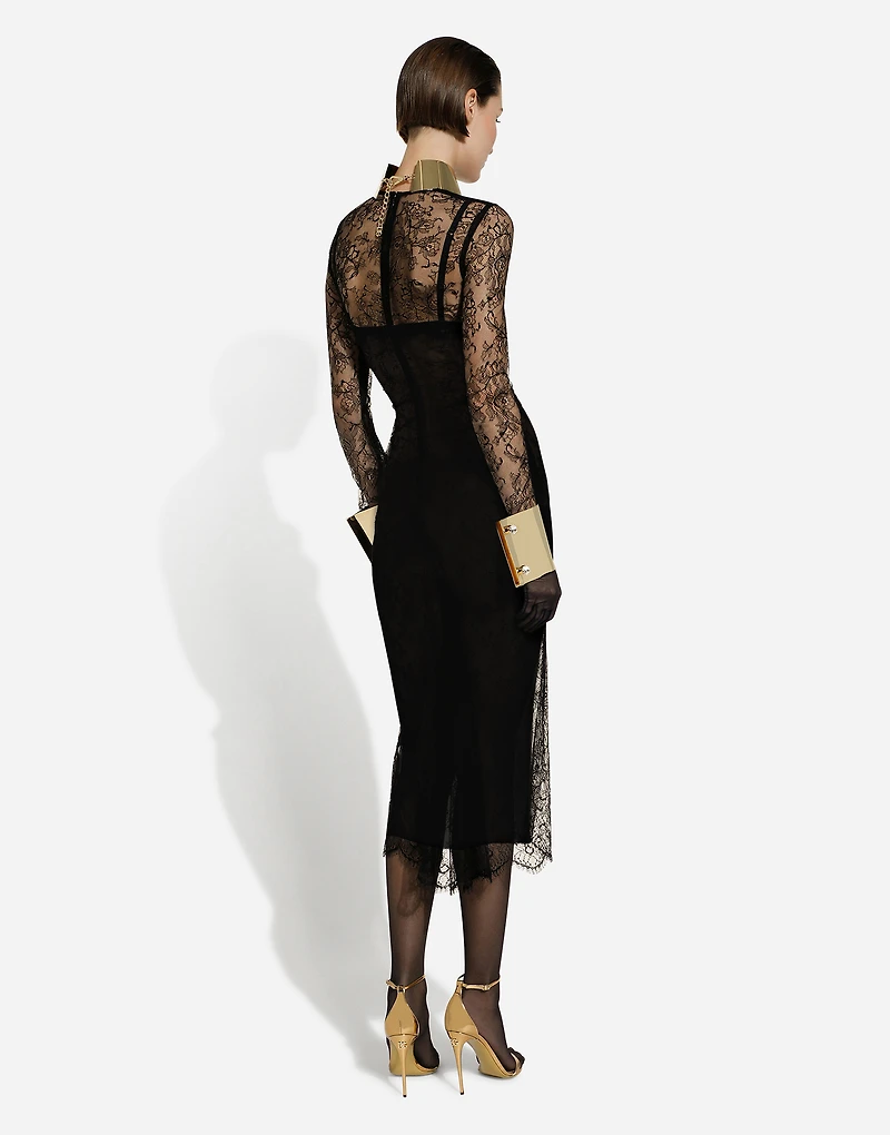 Chantilly lace fil coupé calf-length dress