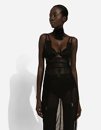 Tulle calf-length dress with corset details