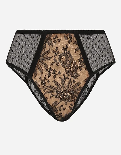 High-waisted plumetis lace panties