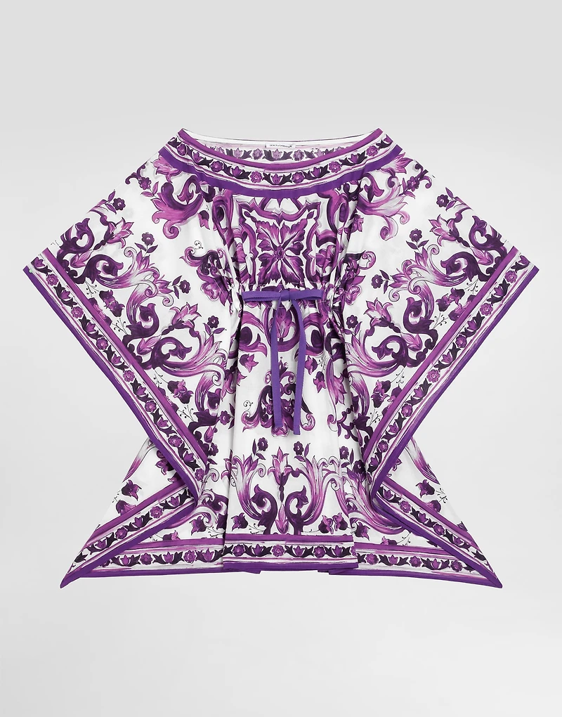 Majolica-print short cotton caftan