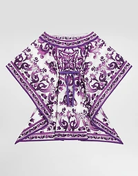 Majolica-print short cotton caftan