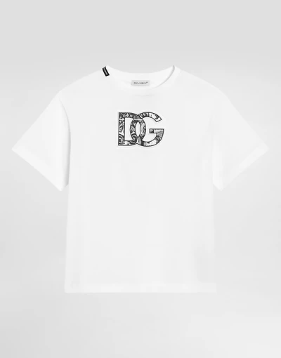 Short-sleeved t-shirt with embossed DG majolica-print logo