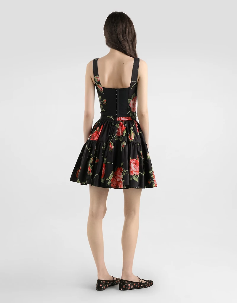 Rose bouquet-print short skirt