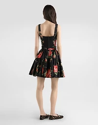 Rose bouquet-print short skirt