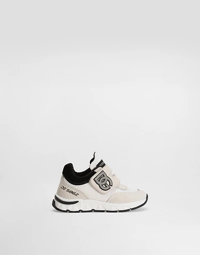 Mesh and split calfskin sneakers