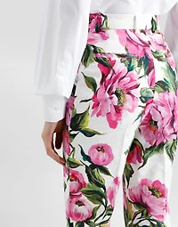 Peony-print cotton jacquard pants